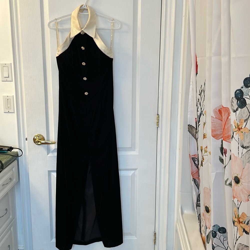 Vintage 90’s Scott/Jessica McClintock velvet tuxedo dress with rhinestones Sz 10